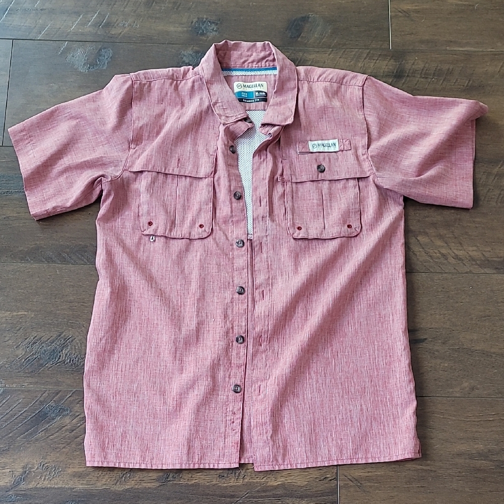 Magellan Outdoors Kids Casual Red Button Down Shirt(18-20)